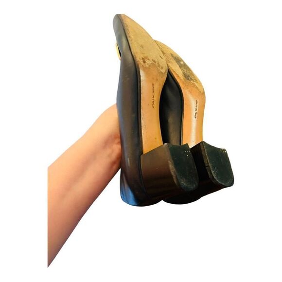 Vintage Salvatore Ferragamo Low Heel Pumps Blue Leather Gold Accent Size 8 AA - Picture 11 of 15